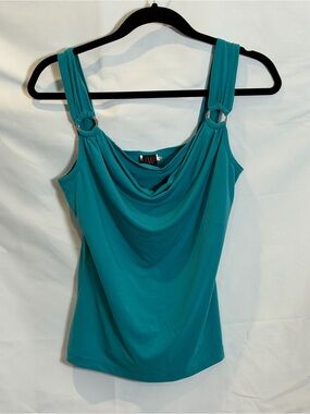 Wrapper Teal Cowl Neck Tank with Ring-Accent Straps